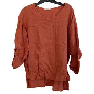 Bella Umbra Womens Tunic 100% Linen Med High Low Blouse Top Made in Italy Clay